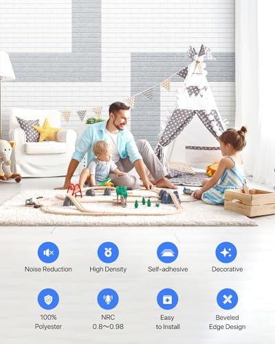 Soundproof Wall Panels Self-Adhesive Acoustic Panels Sound Absorbing Panels 12 Pack Noise Cancelling Wall Panels Brick Soundproof Adhesive Panels For Wall Decoration, Acoustic Treatment 12"×12"×0.4" Soundsbay