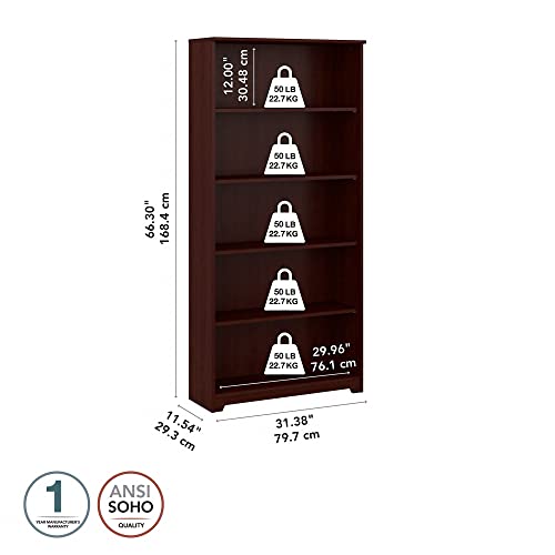 Bush Furniture Cabot Tall 5 Shelf Bookcase in Harvest Cherry - Stylish and Sturdy Storage Solution for Home and Office Bush Business Furniture