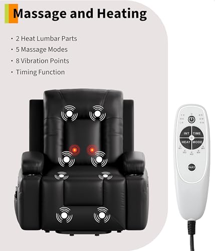 GarveeHome Oversized Wide Power Lift Recliner Chair - Heat and Massage, Adjustable Back and Legs, PU Leather Electric Lift Chair Designed for the Elderly and People with Mobility impaired