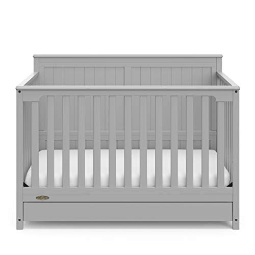 Graco Hadley 5-in-1 Convertible Crib with Drawer (Pebble Gray) – GREENGUARD Gold Certified, Crib with Drawer Combo, Full-Size Nursery Storage Drawer, Converts to Toddler Bed, Daybed Graco