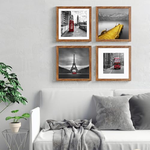 12x12 Picture Frames Solid Wood Display Pictures 10x10 or 8x8 with Mat or 12x12 without Mat - Each 12x12 Inch Square Photo Frames with 2 Mats Wooden Tiblue