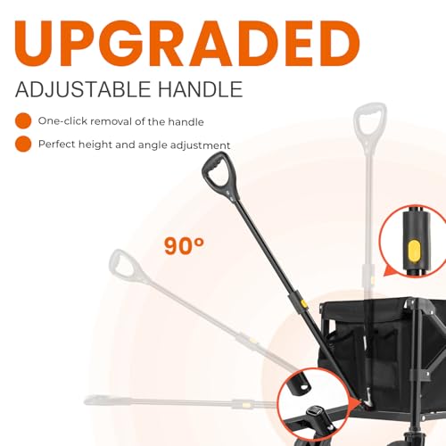 OVERMONT Collapsible Foldable Wagon Cart - 220lbs Extended Heavy Duty Folding Utility Wagons with Wheels - 100L Lightweight Garden Grocery Cart for Shopping, Grocery,Sports,Garden Overmont