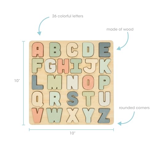 Pearhead Wooden Alphabet Puzzle, Easter Basket Stuffers Toddler Boys and Girls, Colorful ABC Letters, Interactive Learning Board Educational Toy, Baby and Toddler Ages 1+ Years Pearhead