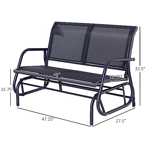 Outsunny 2-Person Outdoor Glider Bench, Patio Double Swing Rocking Chair Loveseat w/Powder Coated Steel Frame for Backyard Garden Porch, Black Outsunny
