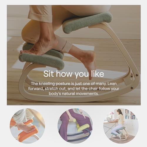 Varier Variable Natural/Grey Ergonomic Office Kneeling Chair for Desk for Desk – Back Pain Relief, Rocking Seat for Home, Study & Posture Support – 10 Year Quality Guarantee Varier