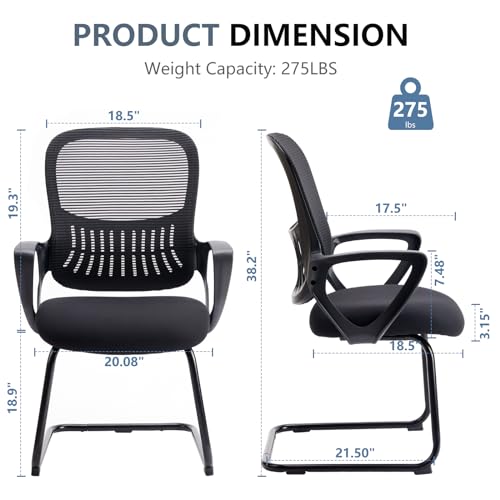 DUMOS Office Desk Chair with Sled Base, Ergonomic Executive Mesh Computer Chairs with Lumbar Support for Home Conference Room Bedroom Waiting Reception Guest Student