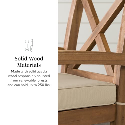 Walker Edison Delray Classic Acacia Wood X Back Patio Chairs with Cushions, Set of 2, Brown Walker Edison