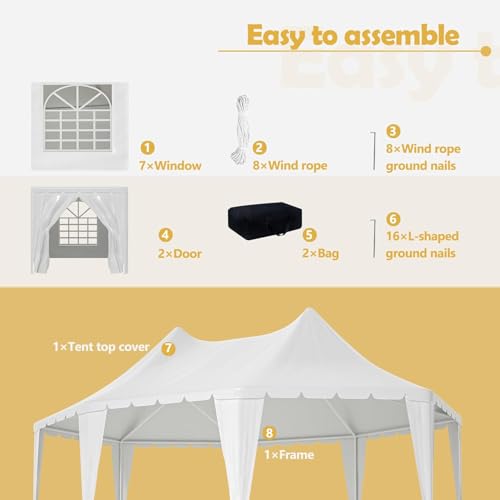 20x15 FT Heavy Duty Party Tent, Waterproof White Wedding Tent with 1 Door & 7 Windows, UV Protection Outdoor Event Canopy Gazebo for Parties, Picnics, Commercial Use dafrigic