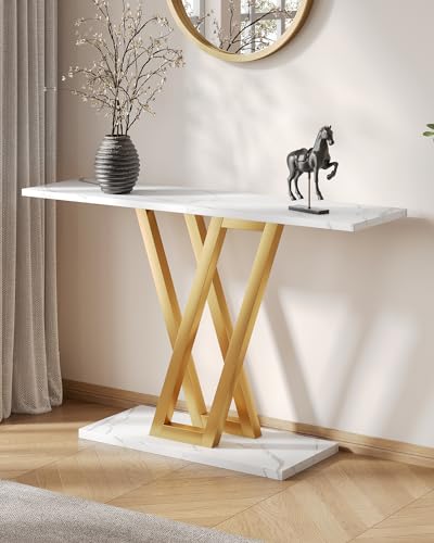 LITTLE TREE Console Table Hallway Table for Entryway 43 Inch Sofa Table Entryway Tables for Living Room, White & Gold LITTLE TREE
