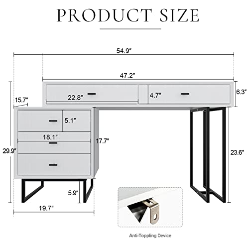 UEV Large Vanity Desk with Drawers,Makeup Vanity Set with Movable 3-Drawer Chest,Modern Makeup Vanity Dressing Table(White) UEV