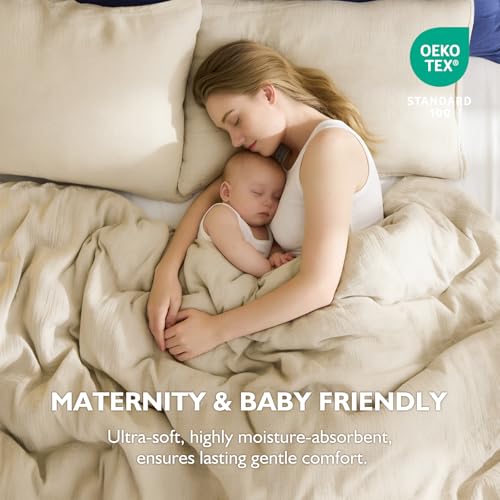 EMME Muslin Cotton Duvet Cover Set Light Tan King Size Linen Like Soft Breathable Lightweight Summer Comforter Cover Set with Zipper Closure (Light Tan, King, 104"x90") EMME