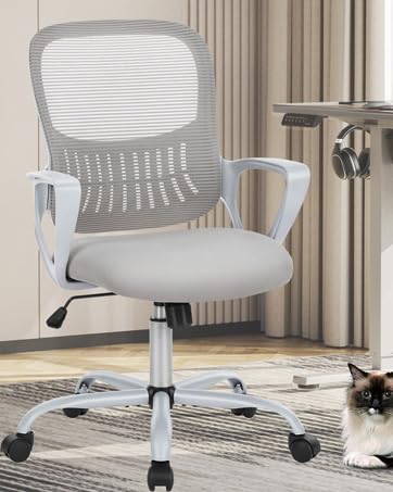 Office Chair, Mid Back Computer Ergonomic Mesh Desk with Larger Seat, Executive Height Adjustable Swivel Task with Lumbar Support and Armrests for Women Adults SMUGDESK