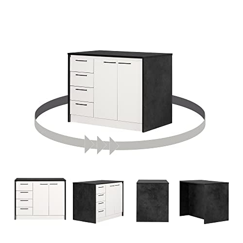 South Shore Myro Kitchen Island, Faux Black Stone and White South Shore