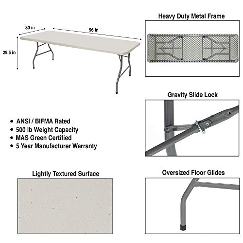 OEF Furnishings 8 Foot Heavy Duty Folding Table, 30" x 96", Light Grey OEF Furnishings