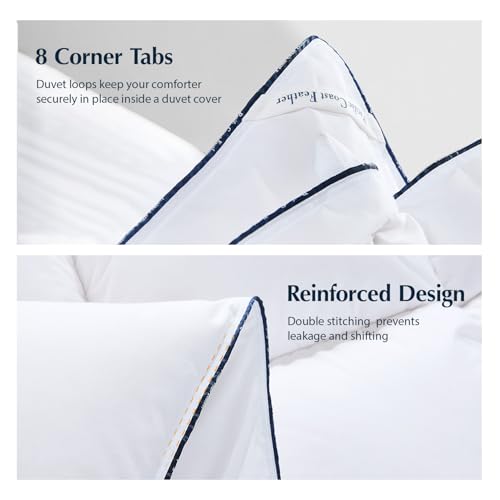 Pacific Coast Luxury White Goose Feather and Down Fiber Comforter Twin Size, All Season Fluffy Hotel Bedding Comforters, Ultra-Soft & Breathable Fabric Duvet Insert Twin with 8 Tabs, 68x90 Inch White Pacific Coast
