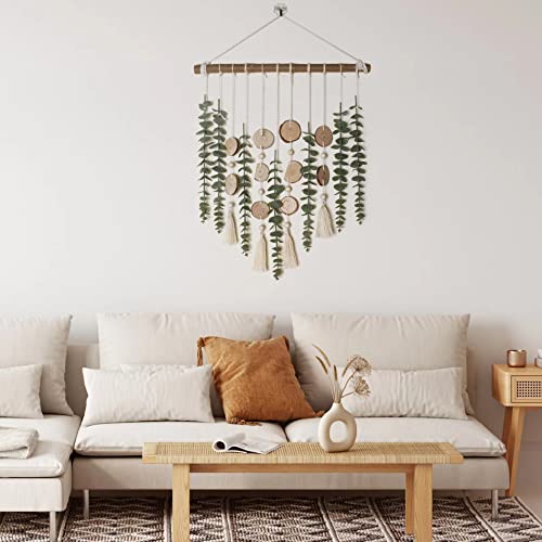Artificial Eucalyptus Wall Decor Fake Greenery Leaves Stems Wall Hanging Plants on 16.5 inch Wooden Stick Boho Rustic Farmhouse Decor for Bedroom Kitchen Dining Room Bathroom GIAUMA