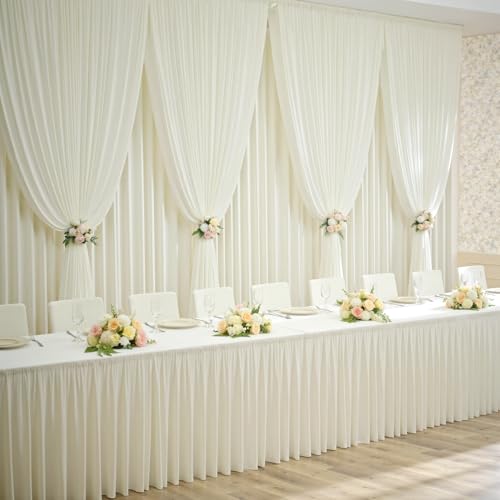 60×12ft Wrinkle Free Ivory Backdrop Curtain for Wedding Parties, 12 Panels 5×12ft Long Soft Silky Polyester Backdrop Drapes Cream Photo Back Drop Curtains for Party Photography Background Cloth NSSONBEN