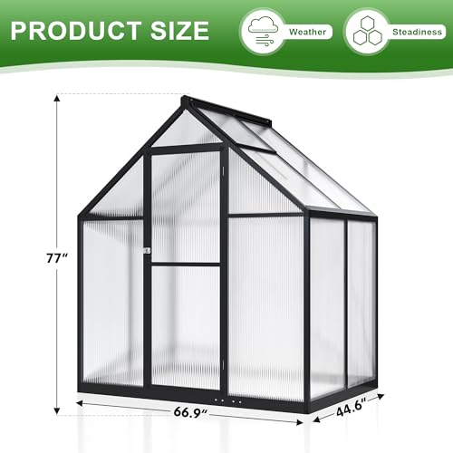 Polar Aurora 4x6 FT Greenhouse, Quick Aluminum Assembly Structure Polycarbonate Greenhouse, Walk-in Greenhouses for Outdoors with Ventilated Windows, Green houses for Outside Backyard Garden Polar Aurora