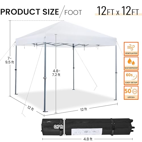 Yaheetech 12x12 Pop Up Canopy Easy Set-up Tent, Portable Outdoor Canopy Instant Tent, Commercial Gazebo with Wheeled Carry Bag & 4 Sandbags for Home, Party & Outdoor Activities, White Yaheetech