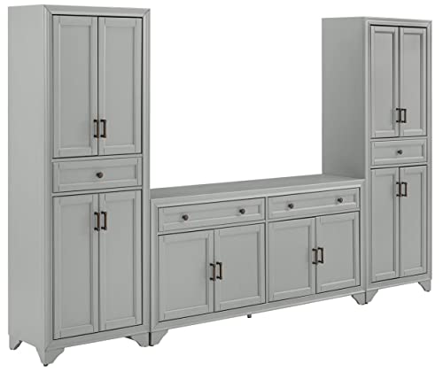 Crosley Furniture Tara 3-Piece Sideboard and Pantry Set, Distressed Gray Crosley Furniture