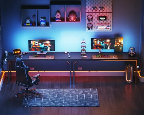 KKL Large Computer Desk with Power Outlets and USB Port Desk for Home Office Gaming Simple Modern Style Writing Desks with Storage Bag Headphone Hook, 63 inch, Black KKL