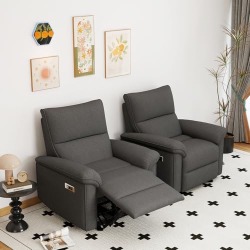 QKFF Wall Hugger Power Recliner Chair, Zero Wall Electric Recliner Chairs with USB Port, Snowflake Velvet Space Saving Large Recliner for Living Room, RV, Home Theater