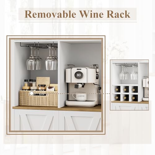 HOSTACK Kitchen Pantry Storage Cabinet, 71" Tall Food Pantry Cabinet with Microwave Stand, Farmhouse Kitchen Hutch Cabinet, Coffee Bar Hutch with Wine Rack for Dining Room, Living Room, White HOSTACK