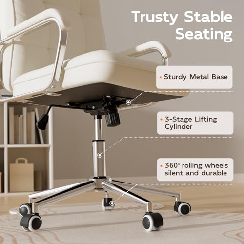 HomeZeer White Office Chair with Soft Leather, Swivel Computer Home Office Desk Chair with Wheels and Padded Arms, Adjustable Height and Tilt HomeZeer