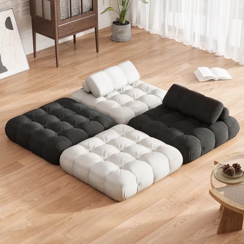 DSNAPE 3-in-1 Folding Sofa Bed, 35.4" Convertible Sleeper Chair Bed with Pillow Back Support, Portable Pull Out Velvet Futon Lounge Couch, Comfy Floor Mattress for Living Room Bedroom - White, Single DSNAPE