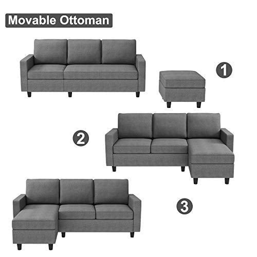 HONBAY Convertible Sectional Sofa, Convertible L Shaped Couch with Reversible Chaise, Sectional Couch for Small Space Apartment, Grey HONBAY