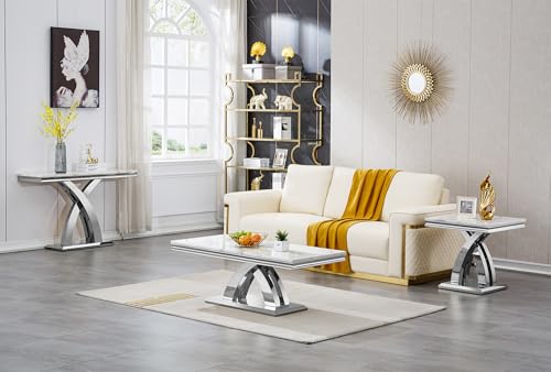 Henf Faux Marble Luxury Console Table with X-Shape Steel Base, 47in Marble Top Narrow Table Console Sofa Table Behind Couch for Living Room, White Mable Entryway Table Foyer Table for Entrance Henf
