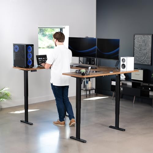 VIVO Large U-Shaped 83 x 60 in Electric Standing Desk, Memory Height Adjustment, Rustic Vintage Brown Top Black Frame, DESK-E4UBN VIVO
