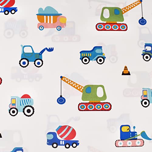 J-pinno Build Construction Engineering Vehicle Cars Trucks Crane Digger Cartoon 100% Cotton Twin 3 Pieces Sheet Set Decoration Kids Boys Children Flat Sheet + Fitted Sheet + Pillowcase Bedding Set J-pinno