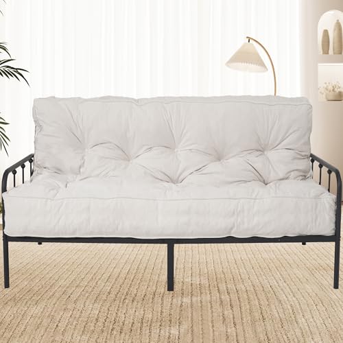 KOZIDO 8” Queen Size Futon Mattress Sofa Bed, Extra Thick Foldable Floor Mattress, Shredded Foam Filling for Adults/Teens/Pets with No Assembly Needed, Frame Not Included - Beige KOZIDO
