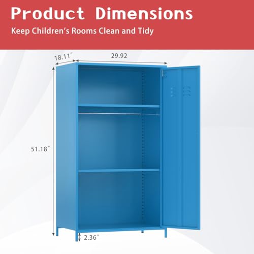 erosoei 2 Door 51.3" Metal Locker Storage Cabinet Steel Kids Wardrobe Changing Room Locker Cabinet Box with 2 Adjustable Shelves Steel Locker File Cabinet Organizer for School Gym Home Office erosoei