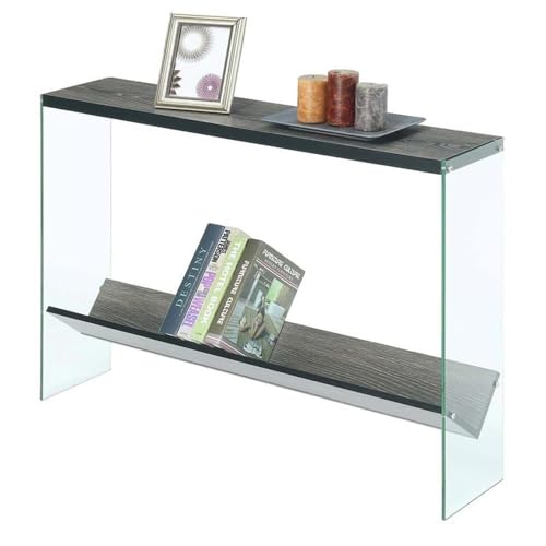 Convenience Concepts SoHo Glass Console Table 42" - Modern Sofa Table with Storage Shelf, Narrow Entryway Hall Table for Living Room, Display Accent Table, Weathered Gray Convenience Concepts