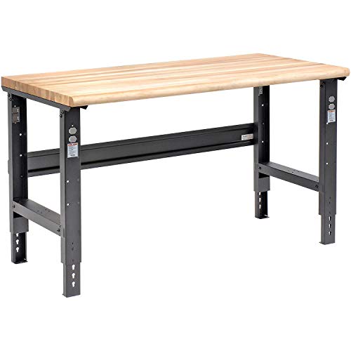 Global Industrial Adjustable Height Workbench C-Channel Leg, 2000 Lbs Capacity, 60" W x 30" D, 1-3/4" Maple Top Safety Edge, Black Frame, Industrial Workbench Global Industrial