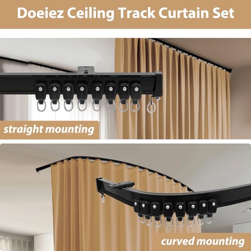 Doeiez Room Divider Blackout Curtains Flexible Sliding Tracks Sets Ceiling Mounted Rod Window Curtain Privacy Separation for Bedroom Living Rooms,1 Panel Khaki Drape and Black Track Set-W72xH84 in Doeiez