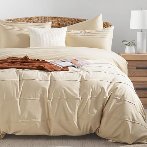 NEXHOME PRO 100% Organic Cotton Duvet Cover Full, Linen Like Pleated Textured Duvet Cover Set Yellow Tan, 3pc Bedding Set with Zipper Closure, Soft, Lightweight and Breathable(80"x90", No Comforter) NEXHOME PRO