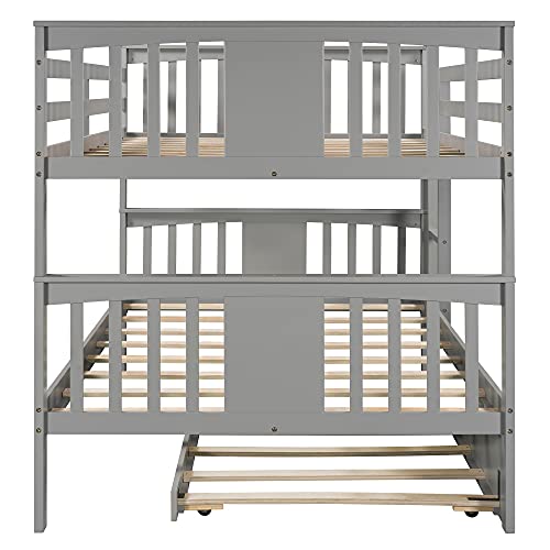 Harper & Bright Designs Full Over Full Bunk Bed with Trundle, Wooden Bunk Bed with Ladder for Bedroom, Guest Room Furniture – Gray Harper & Bright Designs