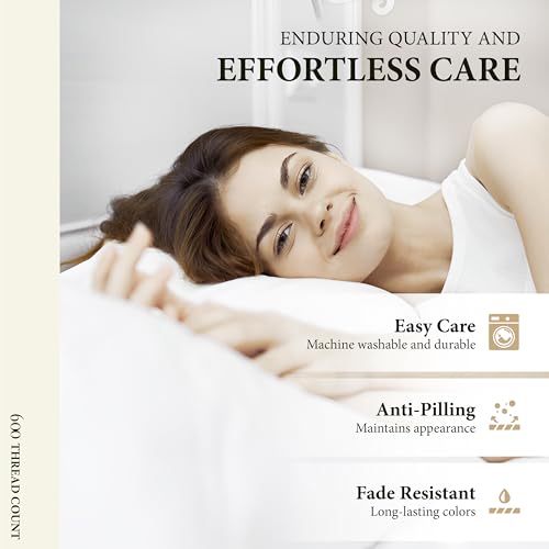 Ashton Sheets 100% Egyptian Cotton Queen Size Sheet Set - 600 Thread Count Egyptian Cotton Sheets Set for Queen Size Bed (4 Pc, White), Soft, Cooling, Luxury Hotel 16" Deep Pocket Sateen Bedsheet Ashton Sheets
