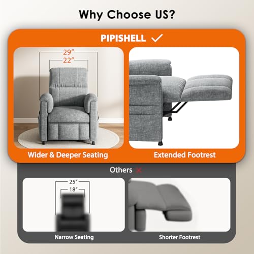 Pipishell Power Recliner Chair for Adults,Electric Recliner with Remote, Adjustable Recline/Footrest, Chenille Fabric,Thick Seat Cushion, Small Recliner for Living Room, Home Theater, Grey