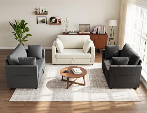 TROMIRY Convertible Loveseat Sofa Bed | Pull Out 78.7” Floor Couch Bed | Folding Sleeper Sofa Bed for Living Room, Apartment & Guest Room | Ivory White TROMIRY