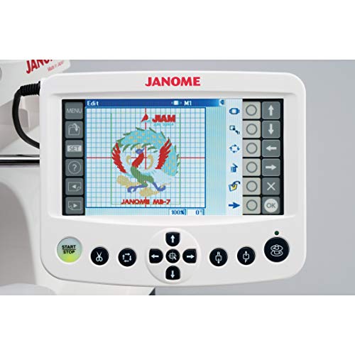 Janome Embroidery Machines - MB7 Heavy Duty Computerized Embroidering and Quilting Machine for Beginners to Experts, Multi Needle Embroidery Machine with 5.7" Remote Computer Screen for Stitching
