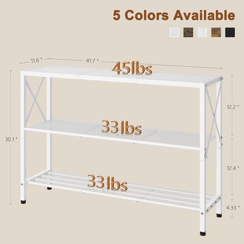Hoctieon White Industrial Console Table, 3 Tier Entryway Tables, Hallway Desk, Narrow Sofa Tables with Shelves, Entrance Table for Entryway, Living Room, Foyer, Hallway, Office, White Hoctieon