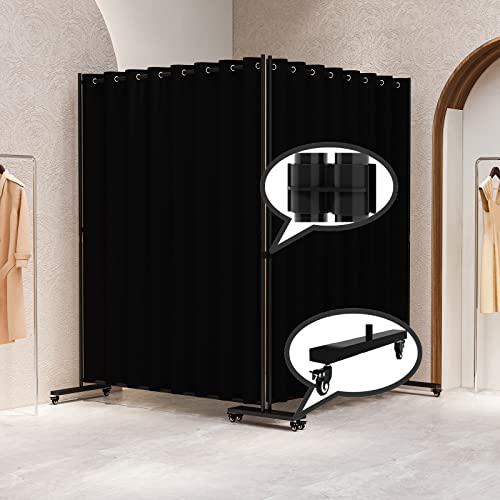 Room Divider Kit, 13.1 ft x 6.6 ft, 4 Rolling Wheels Curtain Divider Stand, Metal Frame, Darking Curtain, L-Shape Dressing Room for Boutique, Expandable Room Partition for Home Lvrunben