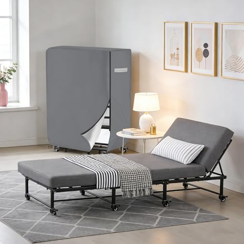 COSHNIBI Rollaway Bed Storage Cover,Heavy Duty Waterproof Storage Cover with Zipper for Single Cot Size 32-Inch Folding Bed,33" L x 14" W x 44" H,Grey COSHNIBI