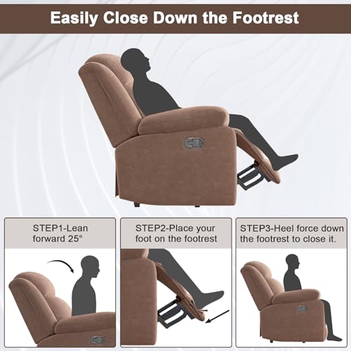 HAOMARKETS Rocker Recliner Chair for Adults, Manual Recliner Chair with Overstuffed Backrest and Armrests, Upholstered Rocking Reclining Sofa Chair for Living Room, Grey HAOMARKETS