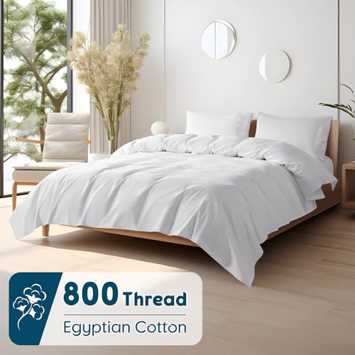 SONORO KATE 100% Egyptian Cotton Sheets - 800 Thread Count, 5-Star Hotel Sateen Weave Bed Sheets, Cooling, Soft & Breathable Bed Sheets Set, Fits 16" Deep Pocket - 4 PC (White,King) SONORO KATE
