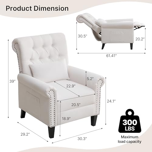 choairy Pushback Recliner Chair, Accent Push Back Chair with Adjustable Footrest, Upholstered Linen Fabric Reclining Sofa with Side Pocket, Comfy Modern Armchair for Living Room, Beige